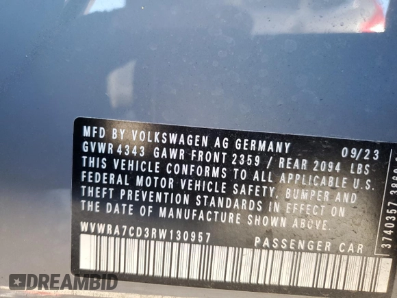 2024 Volkswagen GTI SE с VIN WVWRA7CD3RW130957, выставлен на аукционе Copart как лот 47041145 с пробегом 9 126 миль миль и Списание • Salvage title. История ставок и продаж доступна на DreamBid. Изображение 14.