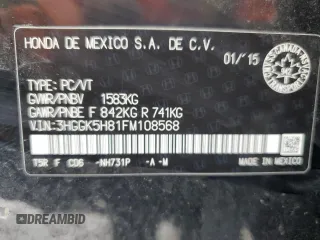 2015 Honda Fit EX-L with VIN 3HGGK5H81FM108568, listed as a Copart auction lot 46256745 with 185,652 mi miles and Salvage Title. Bid and sale history available at carsss.com. Image 12.