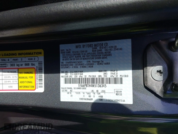 2021 Ford Mustang EcoBoost with VIN 1FA6P8TH4M5136345, listed as a IAAI auction lot 41503885 with 18,853 mi miles. Bid and sale history available at carsss.com. Image 9.