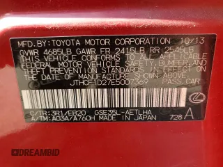 2014 Lexus IS 250 with VIN JTHCF1D27E5007369, listed as a Copart auction lot 62310145 with 79,419 mi miles and Salvage title. Bid and sale history available at DreamBid. Image 12.