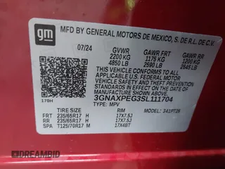 2025 Chevrolet Equinox AWD LT with VIN 3GNAXPEG3SL111704, listed as a IAAI auction lot 41194434 with 2,091 mi miles. Bid and sale history available at carsss.com. Image 9.