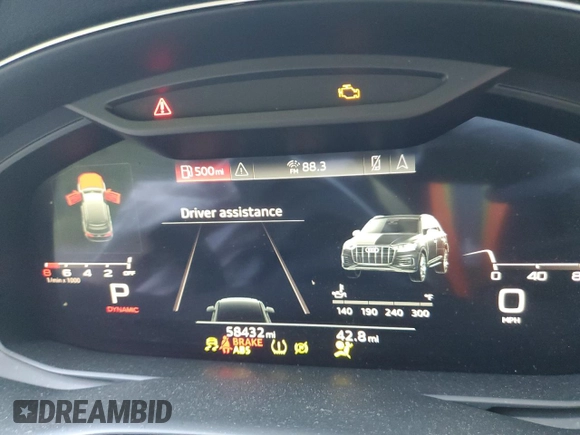 2021 Audi Q7 Premium Plus with VIN WA1LJAF73MD015377, listed as a Copart auction lot 57135695 with 58,432 mi miles and Salvage title. Bid and sale history available at DreamBid. Image 9.
