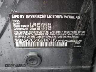 2016 BMW 5 Series 528i xDrive with VIN WBA5A7C51GG147316, listed as a Copart auction lot 55489225 with Not provided miles and Salvage title. Bid and sale history available at DreamBid. Image 12.
