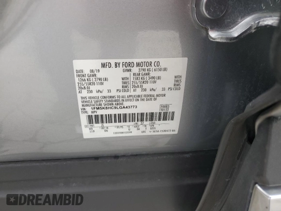 2020 Ford Explorer Platinum with VIN 1FM5K8HC9LGA43773, listed as a Copart auction lot 58918285 with 114,897 mi miles and Salvage title. Bid and sale history available at DreamBid. Image 13.