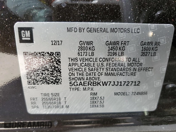 2018 Buick Enclave Essence with VIN 5GAERBKW7JJ172712, listed as a Copart auction lot 51973885 with 77,906 mi miles and Salvage Title. Bid and sale history available at DreamBid. Image 14.