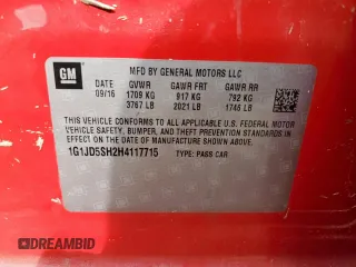 2017 Chevrolet Sonic LT with VIN 1G1JD5SH2H4117715, listed as a Copart auction lot 61472535 with 143,955 mi miles and Salvage title. Bid and sale history available at DreamBid. Image 12.