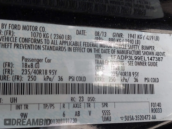 2014 Ford Focus ST with VIN 1FADP3L99EL147387, listed as a IAAI auction lot 41300582 with Not Provided miles and . Bid and sale history available at carsss.com. Image 9.
