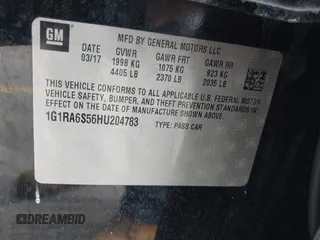 2017 Chevrolet Volt LT with VIN 1G1RA6S56HU204783, listed as a IAAI auction lot 41867517 with 109,321 mi miles. Bid and sale history available at carsss.com. Image 9.