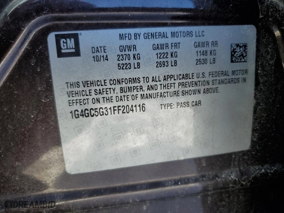 2015 Buick LaCrosse Leather with VIN 1G4GC5G31FF204116, listed as a Copart auction lot 46244865 with 117,351 mi miles and Clean Title. Bid and sale history available at carsss.com. Image 12.
