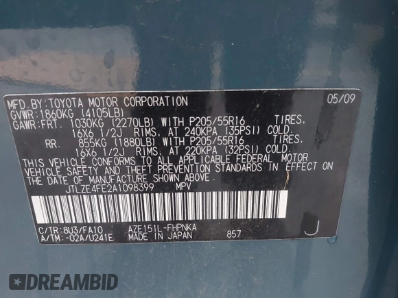 2010 Scion xB z VIN JTLZE4FE2A1098399, wystawiony jako IAAI lot #42123518 z przebiegiem 205 204 mil mil oraz . Historia ofert i sprzedaży dostępna na DreamBid. Obrazek 9.
