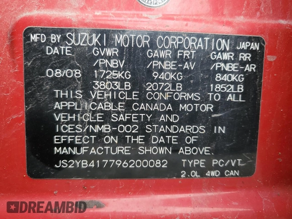 2009 Suzuki SX4 Touring AWD with VIN JS2YB417796200082, listed as a Copart auction lot 75538664 with 378,063 mi miles and Clean Title. Bid and sale history available at DreamBid. Image 12.