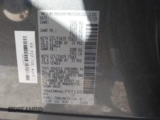 2019 Nissan Rogue SV with VIN 5N1AT2MVXKC793110, listed as a IAAI auction lot 41799912 with 80,745 mi miles. Bid and sale history available at carsss.com. Image 9.