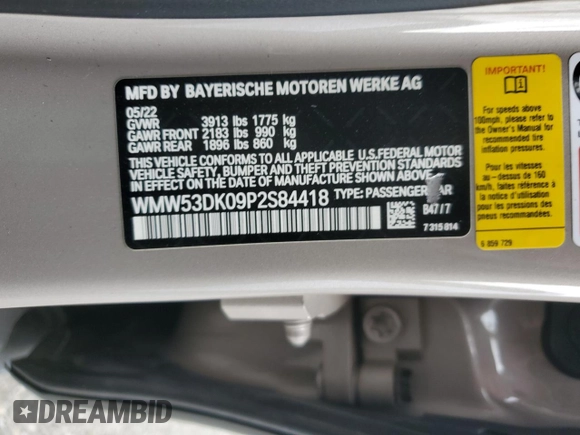 2023 MINI Hardtop 4 Door Cooper S with VIN WMW53DK09P2S84418, listed as a Copart auction lot 47293295 with 37,432 mi miles and Salvage title. Bid and sale history available at DreamBid. Image 13.