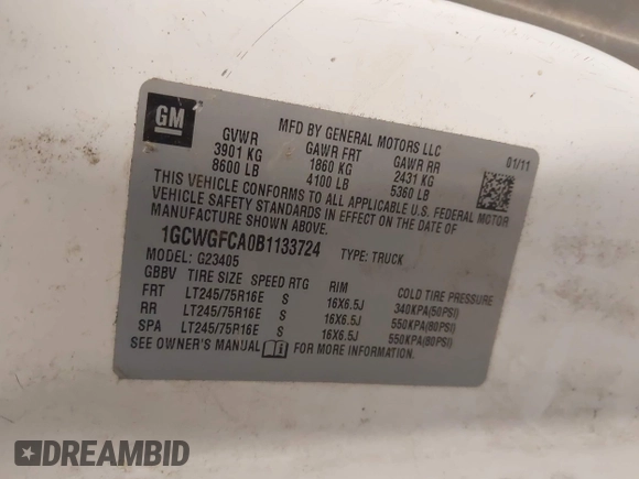 2011 Chevrolet Express Cargo с VIN 1GCWGFCA0B1133724, выставлен на аукционе IAAI как лот 42669174 с пробегом 314 056 миль миль и . История ставок и продаж доступна на DreamBid. Изображение 9.