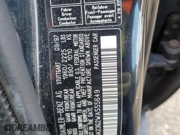 1998 Mercedes-Benz C 230/260/280/320 with VIN WDBHA23G2WA555649, listed as a Copart auction lot 46755375 with 179,263 mi miles and Salvage title. Bid and sale history available at DreamBid. Image 12.