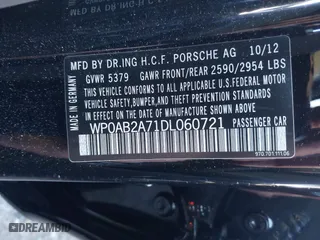 2013 Porsche Panamera S with VIN WP0AB2A71DL060721, listed as a IAAI auction lot 41457545 with 108,938 mi miles. Bid and sale history available at carsss.com. Image 9.