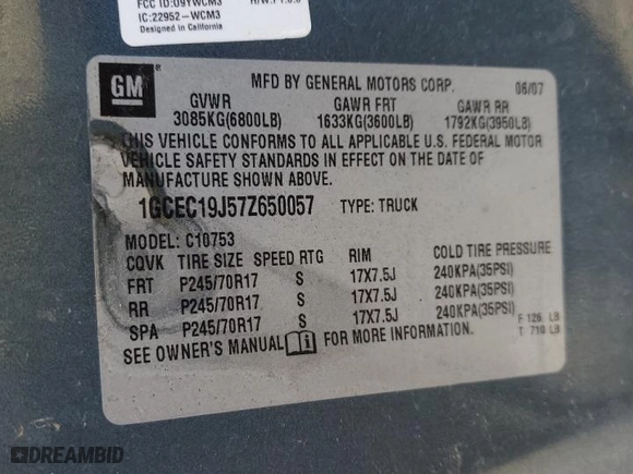 2007 Chevrolet Silverado 1500 LT w/1LT with VIN 1GCEC19J57Z650057, listed as a Copart auction lot 45839265 with 208,973 mi miles and Salvage Title. Bid and sale history available at carsss.com. Image 12.