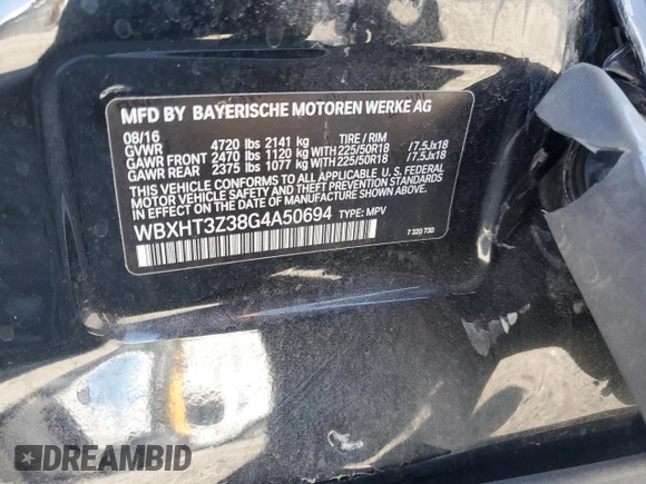 2016 BMW X1 xDrive28i with VIN WBXHT3Z38G4A50694, listed as a Copart auction lot 45714525 with 87,573 mi miles and Salvage Title. Bid and sale history available at carsss.com. Image 12.