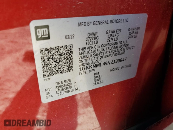 2022 GMC Acadia SLT with VIN 1GKKNML49NZ130947, listed as a Copart auction lot 73123814 with 25,802 mi miles and Non Repairable. Bid and sale history available at carsss.com. Image 13.