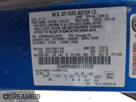 2012 Ford Fusion SE z VIN 3FAHP0HA0CR129328, wystawiony jako IAAI lot #41071631 z przebiegiem 174 913 mil mil oraz . Historia ofert i sprzedaży dostępna na DreamBid. Obrazek 9.