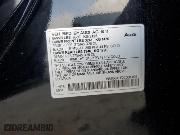 2012 Audi Q7 3.0T S line with VIN WA1DGAFE2CD003804, listed as a Copart auction lot 85985334 with 143,994 mi miles and Salvage Title. Bid and sale history available at carsss.com. Image 16.