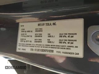 2019 Tesla Model 3 Long Range with VIN 5YJ3E1EB2KF510398, listed as a IAAI auction lot 42067654 with 108,971 mi miles and . Bid and sale history available at DreamBid. Image 9.