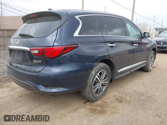 2019 Infiniti QX60 Luxe with VIN 5N1DL0MM1KC566946, listed as a IAAI auction lot 41887596 with 108,035 mi miles and . Bid and sale history available at DreamBid. Image 4.