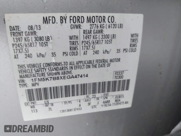 2014 Ford Explorer с VIN 1FM5K7B8XEGA47414, выставлен на аукционе IAAI как лот 42497255 с пробегом 58 867 миль миль и . История ставок и продаж доступна на DreamBid. Изображение 9.