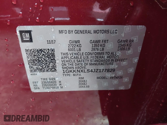 2018 GMC Acadia Denali z VIN 1GKKNXLS4JZ177829, wystawiony jako IAAI lot #41706140 z przebiegiem 75 111 mil mil oraz . Historia ofert i sprzedaży dostępna na DreamBid. Obrazek 9.