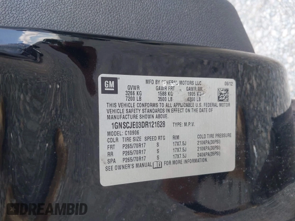 2013 Chevrolet Suburban LT with VIN 1GNSCJE03DR121628, listed as a IAAI auction lot 42629432 with 223,761 mi miles and . Bid and sale history available at DreamBid. Image 9.