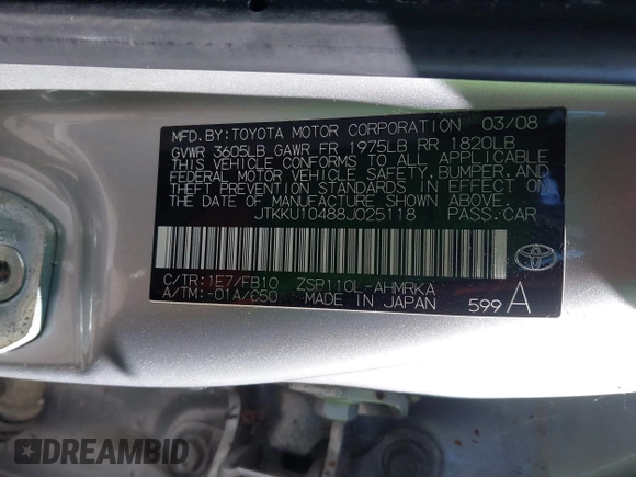 2008 Scion xD z VIN JTKKU10488J025118, wystawiony jako IAAI lot #42270791 z przebiegiem Nie podano mil oraz . Historia ofert i sprzedaży dostępna na DreamBid. Obrazek 9.