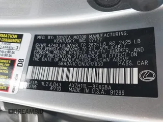 2022 Lexus ES 300h with VIN 58ADA1C12NU017850, listed as a IAAI auction lot 42439875 with 49,634 mi miles and . Bid and sale history available at DreamBid. Image 9.