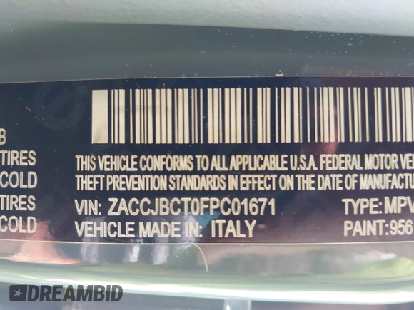 2015 Jeep Renegade Trailhawk with VIN ZACCJBCT0FPC01671, listed as a IAAI auction lot 42406869 with Not provided miles and . Bid and sale history available at DreamBid. Image 9.