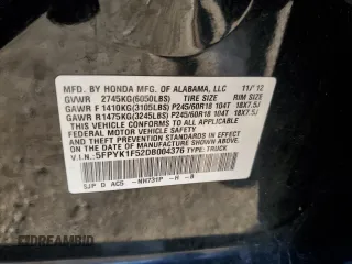 2013 Honda Ridgeline RTL z VIN 5FPYK1F52DB004376, wystawiony jako Copart lot #55990375 z przebiegiem 127 762 mil mil oraz Szkoda całkowita • Salvage title. Historia ofert i sprzedaży dostępna na DreamBid. Obrazek 12.