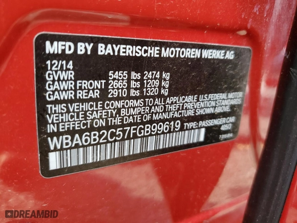 2015 BMW 6 Series 650i with VIN WBA6B2C57FGB99619, listed as a Copart auction lot 83660614 with 51,551 mi miles and Salvage Title. Bid and sale history available at carsss.com. Image 15.