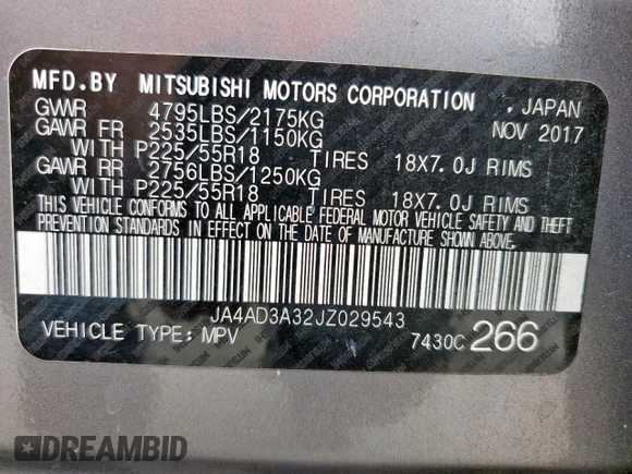 2018 Mitsubishi Outlander SE with VIN JA4AD3A32JZ029543, listed as a Copart auction lot 58228615 with 116,473 mi miles and Salvage title. Bid and sale history available at DreamBid. Image 13.