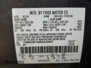 2024 Ford Explorer Limited with VIN 1FMSK8FH6RGA30957, listed as a Copart auction lot 42499775 with 33,268 mi miles and Clean Title. Bid and sale history available at carsss.com. Image 14.
