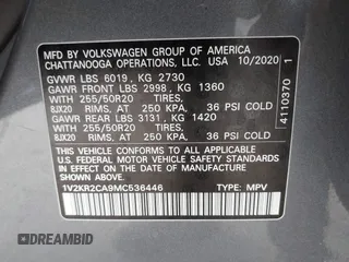 2021 Volkswagen Atlas SE с VIN 1V2KR2CA9MC536446, выставлен на аукционе IAAI как лот 42500641 с пробегом 81 779 миль миль и . История ставок и продаж доступна на DreamBid. Изображение 9.