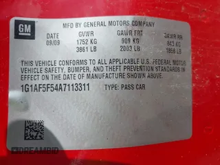 2010 Chevrolet Cobalt 2LT z VIN 1G1AF5F54A7113311, wystawiony jako IAAI lot #42351674 z przebiegiem 114 494 mil mil oraz . Historia ofert i sprzedaży dostępna na DreamBid. Obrazek 9.