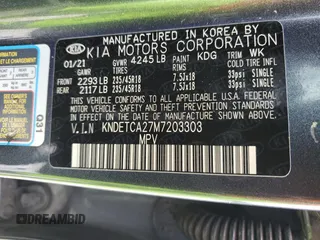 2021 Kia Seltos SX z VIN KNDETCA27M7203303, wystawiony jako Copart lot #48563105 z przebiegiem 51 176 mil mil oraz Nie do naprawy • Non repairable. Historia ofert i sprzedaży dostępna na DreamBid. Obrazek 12.