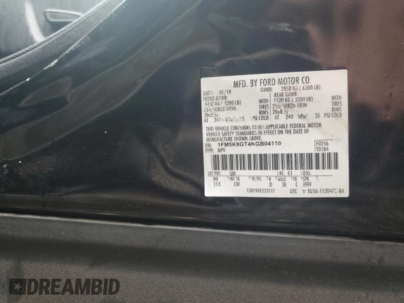 2019 Ford Explorer Sport with VIN 1FM5K8GT4KGB04110, listed as a Copart auction lot 55940365 with 84,721 mi miles and Salvage title. Bid and sale history available at DreamBid. Image 12.