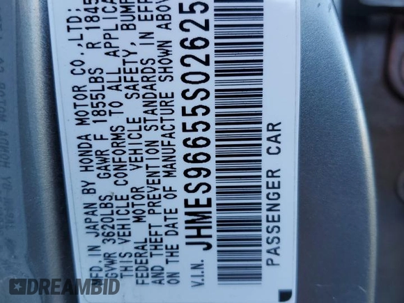 2005 Honda Civic with VIN JHMES96655S026250, listed as a Copart auction lot 46291235 with 229,563 mi miles and Clean Title. Bid and sale history available at DreamBid. Image 12.