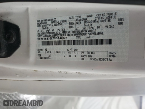2012 Ford Econoline Cargo Super Duty Commercial z VIN 1FTSS3EL7CDA42072, wystawiony jako Copart lot #50521305 z przebiegiem 149 013 mil mil oraz Czysty tytuł • Clean title. Historia ofert i sprzedaży dostępna na DreamBid. Obrazek 12.