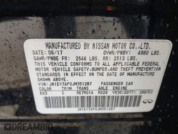 2018 Infiniti Q50 3.0t LUXE with VIN JN1EV7AP0JM351287, listed as a IAAI auction lot 41533708 with 82,549 mi miles. Bid and sale history available at carsss.com. Image 9.