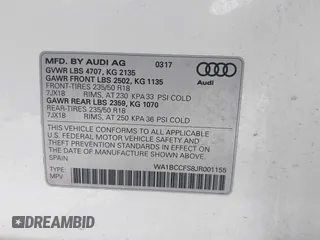 2018 Audi Q3 Premium with VIN WA1BCCFS8JR001155, listed as a IAAI auction lot 41157028 with 83,769 mi miles. Bid and sale history available at carsss.com. Image 9.
