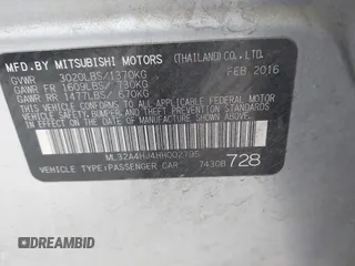 2017 Mitsubishi Mirage SE z VIN ML32A4HJ4HH002795, wystawiony jako IAAI lot #42063244 z przebiegiem 111 378 mil mil oraz . Historia ofert i sprzedaży dostępna na DreamBid. Obrazek 9.