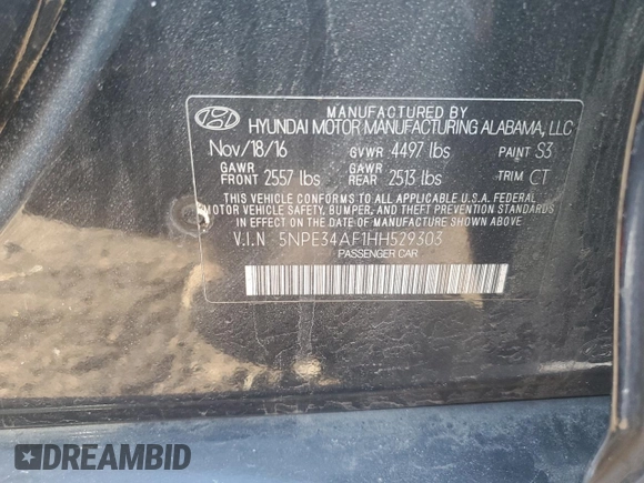 2017 Hyundai Sonata Sport with VIN 5NPE34AF1HH529303, listed as a Copart auction lot 46721245 with 81,428 mi miles and Salvage Title. Bid and sale history available at DreamBid. Image 13.