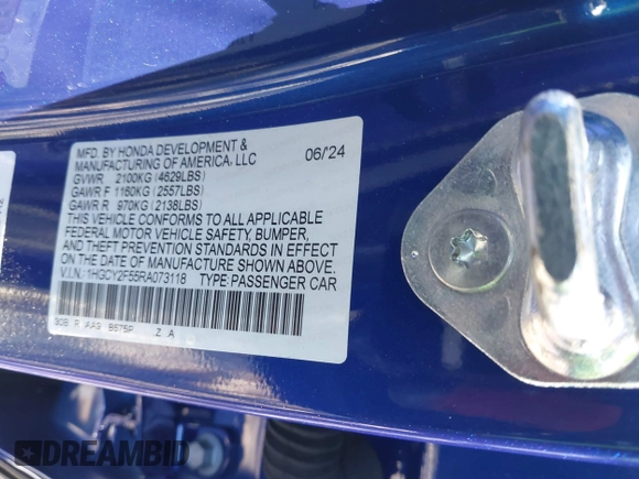2024 Honda Accord Sport с VIN 1HGCY2F55RA073118, выставлен на аукционе IAAI как лот 41665233 с пробегом 1 069 миль миль и . История ставок и продаж доступна на DreamBid. Изображение 9.
