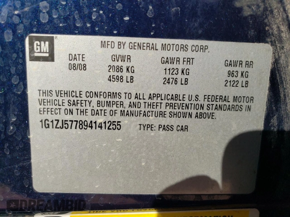 2009 Chevrolet Malibu 2LT with VIN 1G1ZJ577894141255, listed as a Copart auction lot 50225885 with 123,702 mi miles and Salvage Title. Bid and sale history available at DreamBid. Image 12.