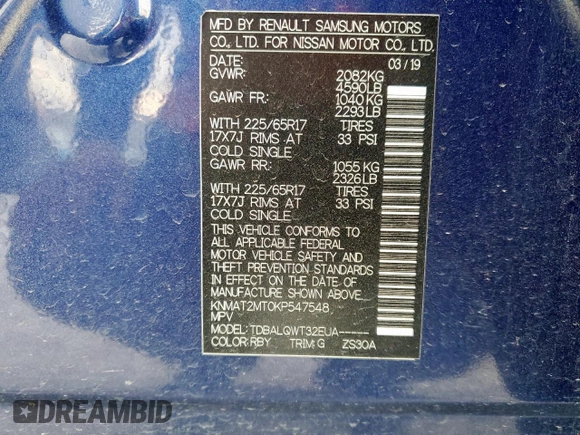 2019 Nissan Rogue SV with VIN KNMAT2MT0KP547548, listed as a Copart auction lot 50066415 with 103,423 mi miles and Salvage Title. Bid and sale history available at DreamBid. Image 15.